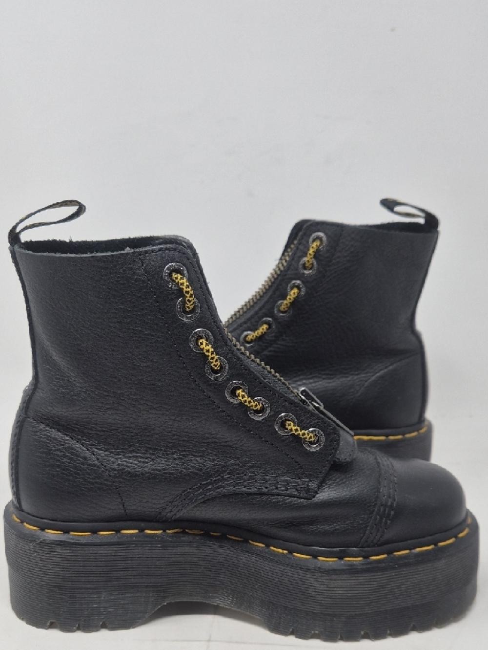 Dr. Martens Black Platform Zip-Up Boots with Yellow Stitching - Picture 3 of 12